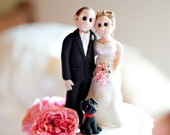 Custom wedding cake topper, personalized cake topper, Bride and groom with pets cake topper, Mr and Mrs cake topper DEPOSIT ONLY