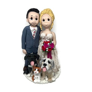 Bride and Groom with Labrador retriever personalized wedding cake topperDEPOSIT ONLY