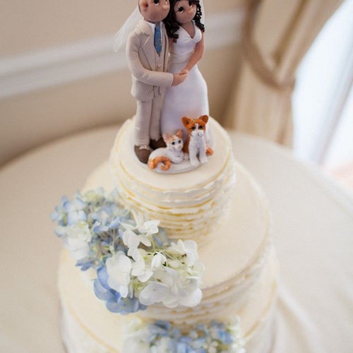 Bride & Groom With Pets Personalized Wedding Cake Topper by Etsy