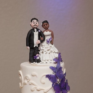 Custom wedding cake topper, personalized cake topper, Bride and groom cake topper, interracial cake topper DEPOSIT ONLY image 1
