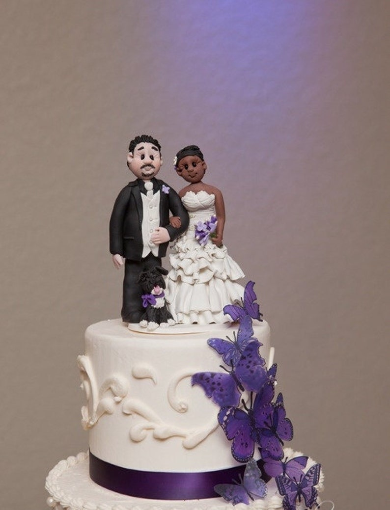 Custom wedding cake topper, personalized cake topper, Bride and groom cake topper, interracial cake topper DEPOSIT ONLY image 1