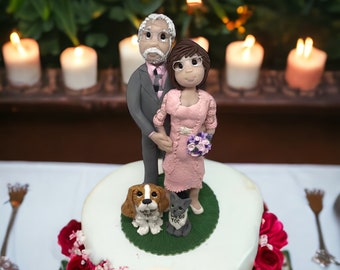 Bride & Groom with dog Custom Handmade Wedding Cake Topper by Lynn’s Little Creations