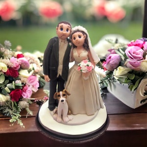 Custom Wedding Cake Topper: Bride, Groom & Dog Keepsake