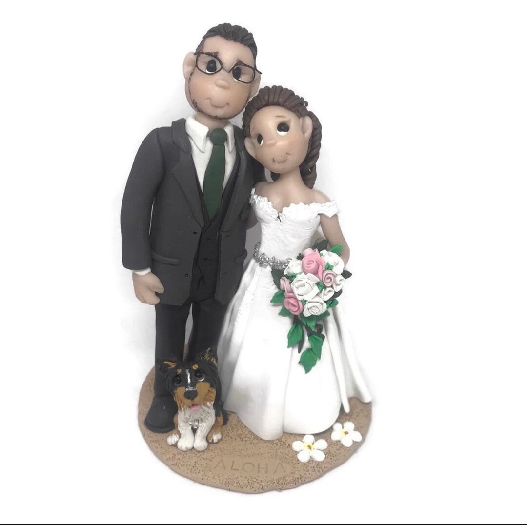 Custom Wedding Cake Topper: Bride, Groom and Pet - DEPOSIT ONLY - Etsy