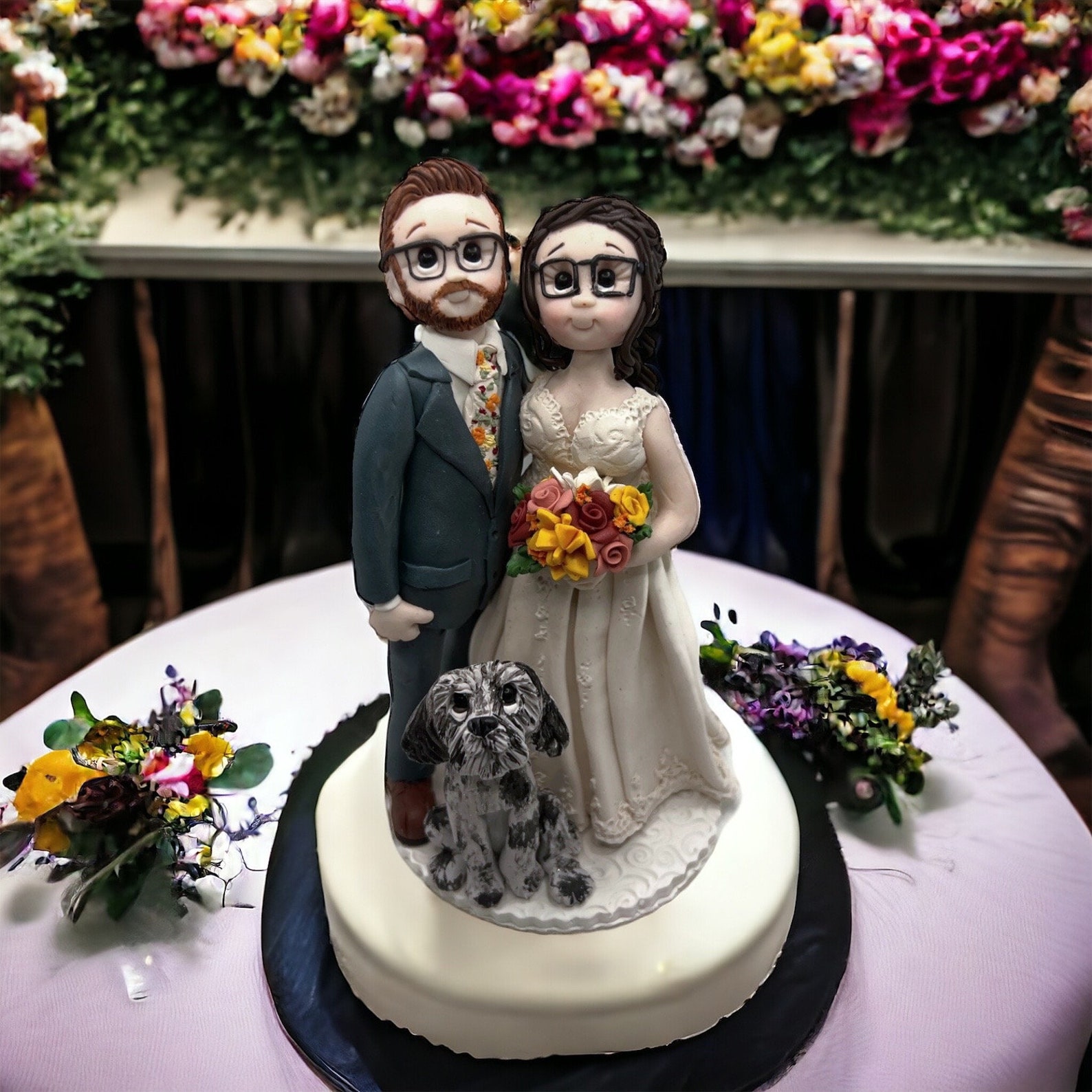 Custom Handmade Wedding Cake Topper Bride and Groom With Pug DEPOSIT ...