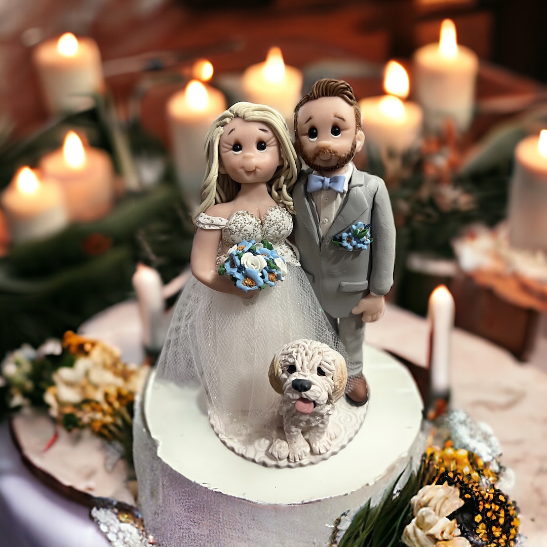Bride & Groom With a Goldendoodle Dog Custom Handmade Wedding Cake ...
