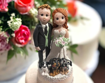 Bride and  Groom with a Dogs keepsake topper Customized Wedding Cake topper DEPOSIT ONLY