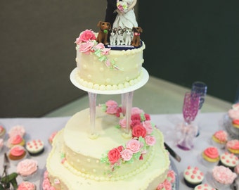 Bride and Groom with Pets Wedding Cake topper DEPOSIT ONLY