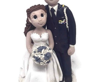 Groom wearing Dress blues with traditional bride wedding cake topper DEPOSIT ONLY