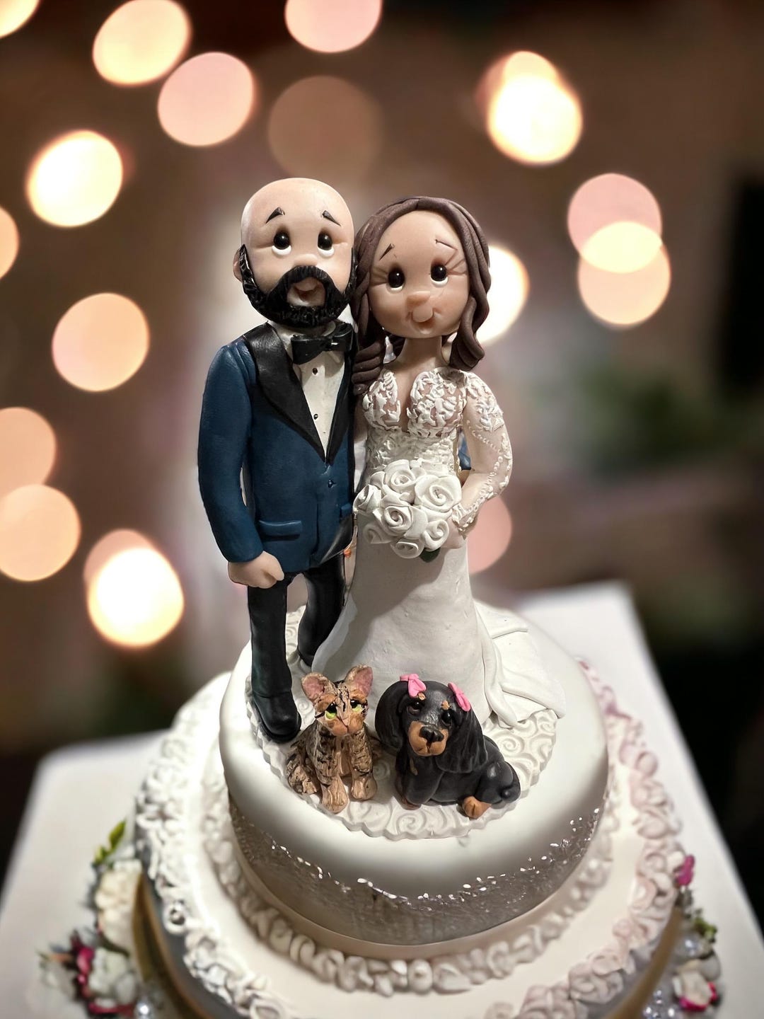 Handmade Wedding Cake Topper Custom Made Bride and Groom With Pets ...