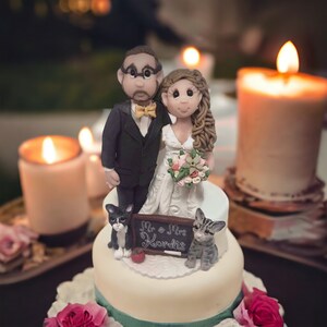 Teacher’s wedding cake topper with pets custom made   DEPOSIT ONLY