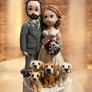 Bride and Groom with Dog Personalized Wedding Cake Topper DEPOSIT ONLY