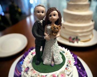 Personalized Wedding Cake Topper with Couple and Yorkie Custom Keepsake for Your Special Day