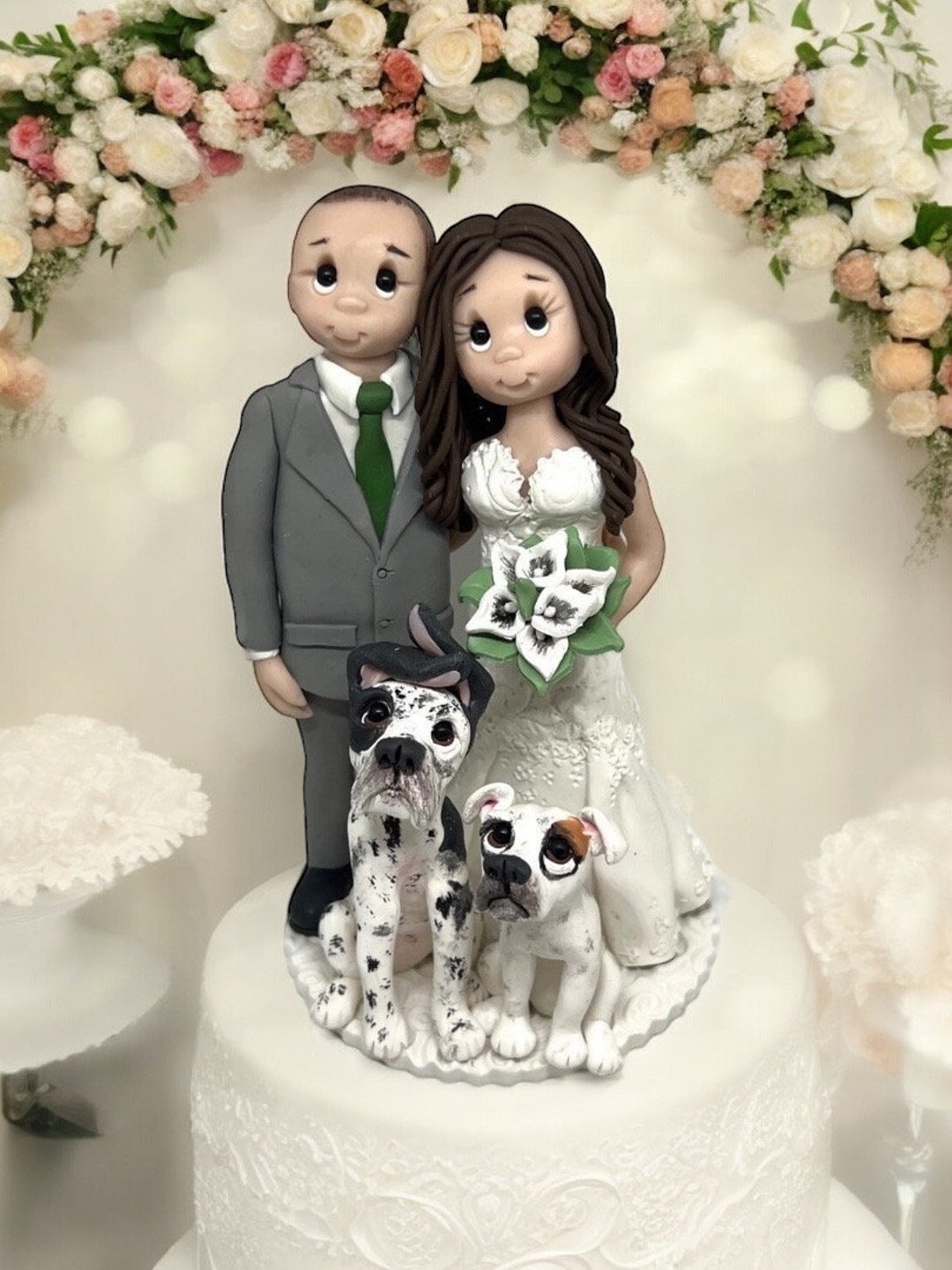 Custom Wedding Cake Topper Personalized Bride and Groom With Dogs ...