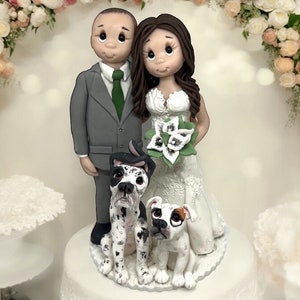 Custom wedding cake topper personalized Bride and groom with dogs  DEPOSIT ONLY