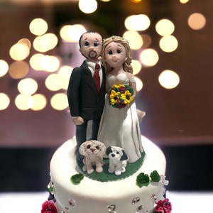 Custom Handmade Wedding Cake Topper Bride and Groom with Pets - DEPOSIT ONLY