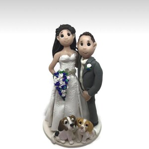 Bride and Groom with Pets Wedding Cake topper, Custom wedding cake topper, personalized cake topper, Mr and Mrs cake topper DEPOSIT ONLY