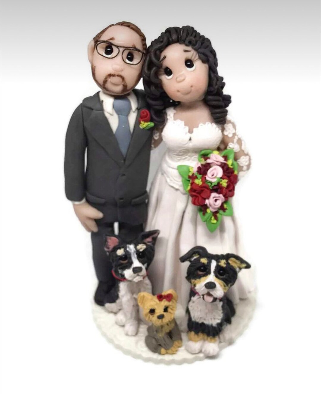 Bride and Groom With Dogs Custom Handmade Wedding Cake Topper - Deposit ...