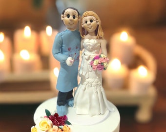 Surgeon In Scrubs with bride Customized Wedding Cake Topper by Lynn’s Little Creations