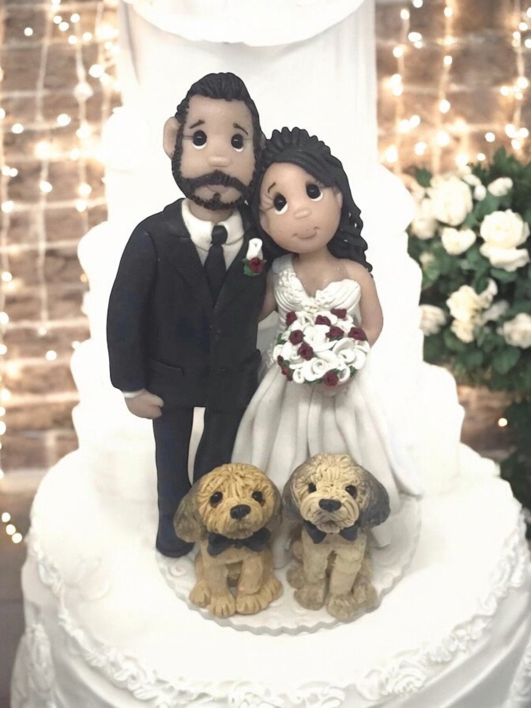 Custom Bride and Groom Wedding Cake Topper With Pets - DEPOSIT - Etsy