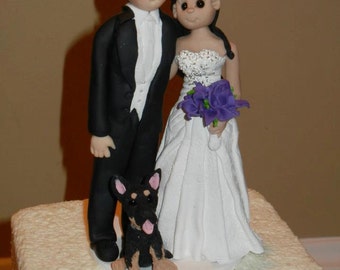 Bride and Groom with Pet Wedding Cake topper,Custom wedding cake topper, personalized cake topper, Mr and Mrs cake topper DEPOSIT ONLY