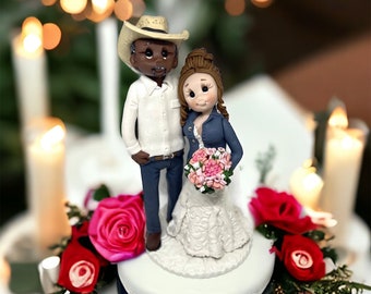 Interracial Bride and groom custom cake topper by Lynn’s Little Creations