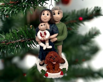 Custom Family Christmas Ornament with mom, dad,baby and dog for 2023