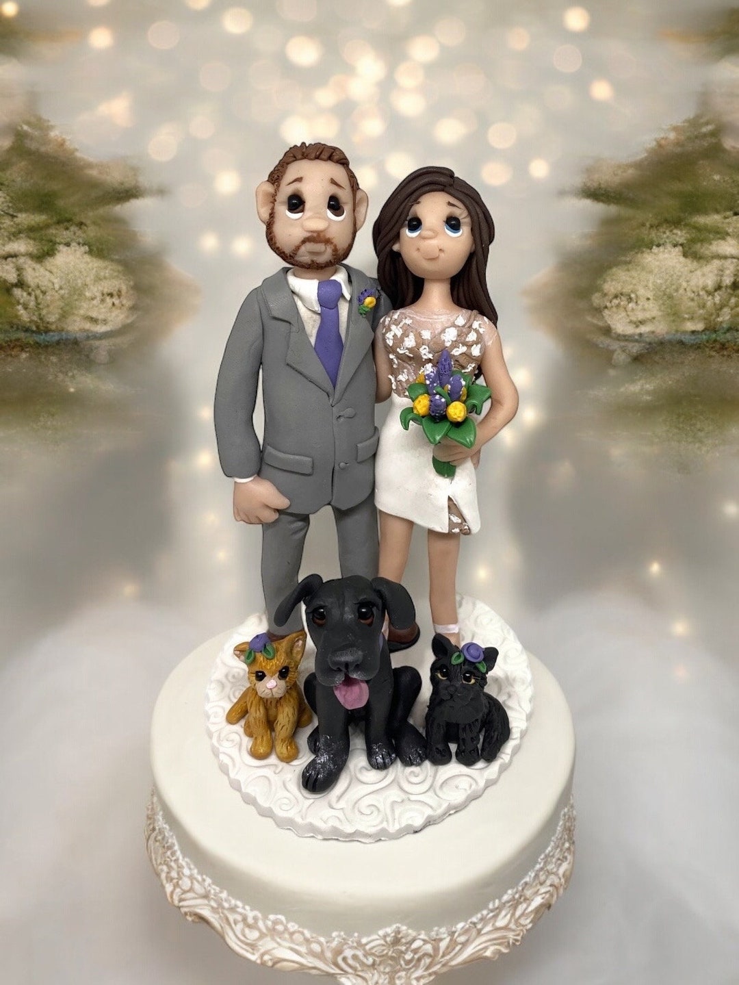 Bride and Groom With Dogs and Cats Custom Made Wedding Cake Topper by ...