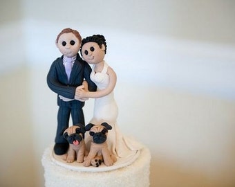 Bride and Groom Wedding Cake Topper With Pets DEPOSIT ONLY
