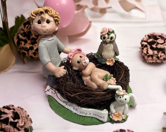 Adorable Custom Baby Shower Cake Centerpiece - Personalized, Handmade cake topper, Keepsake baby gift