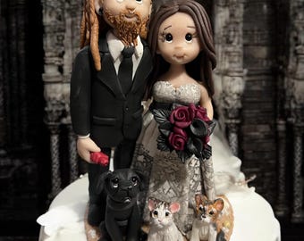 Gothic bride & Groom Custom Made  Wedding Cake Topper - Deposit Only