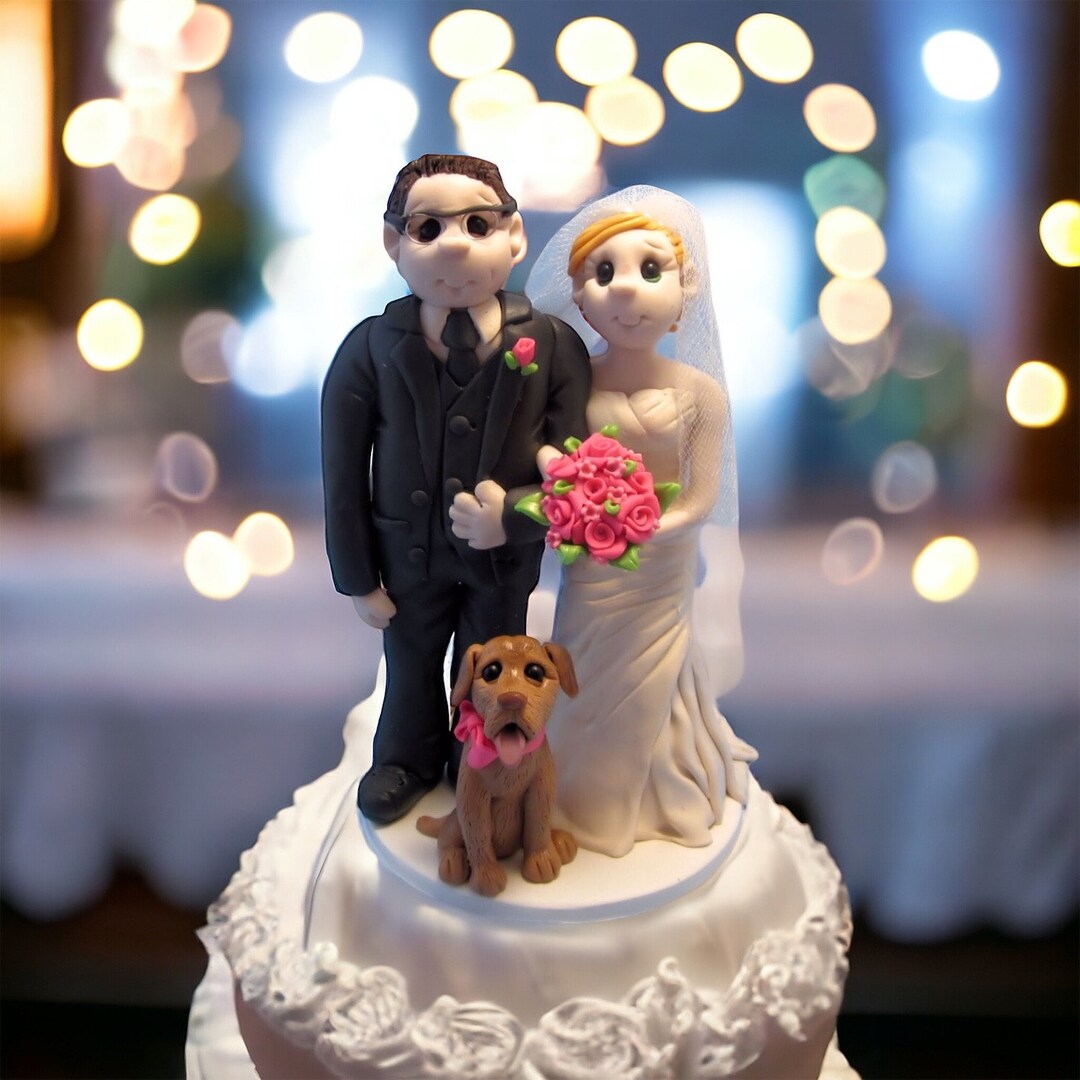 Custom Wedding Cake Topper With Bride, Groom and Pet, Unique Wedding ...