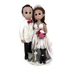 Novia y novio tradicionales con gatos Topper de pastel de boda personalizado hecho a medida SÓLO DEPÓSITO