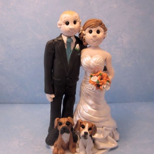 Custom wedding cake topper, Bride and groomwith pets  cake topper, personalized cake topper, Mr and Mrs cake topper, DEPOSIT ONLY