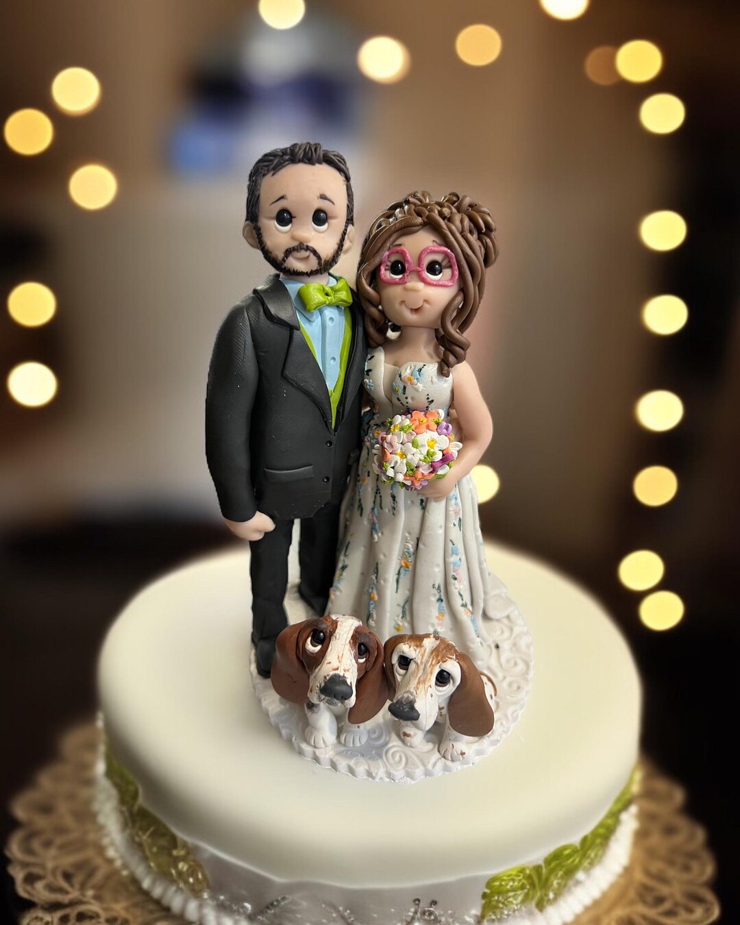 Bride & Groom With Dogs Custom Handmade Wedding Cake Topper DEPOSIT ...