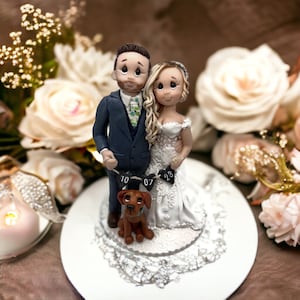 Bride and  Groom with a Dog keepsake topper Customized Wedding Cake topper DEPOSIT ONLY