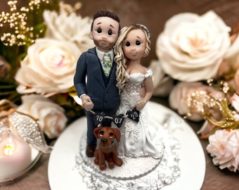 Bride and  Groom with a Dog keepsake topper Customized Wedding Cake topper DEPOSIT ONLY