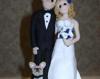 Bride and Groom with pug Wedding Cake topper DEPOSIT ONLY