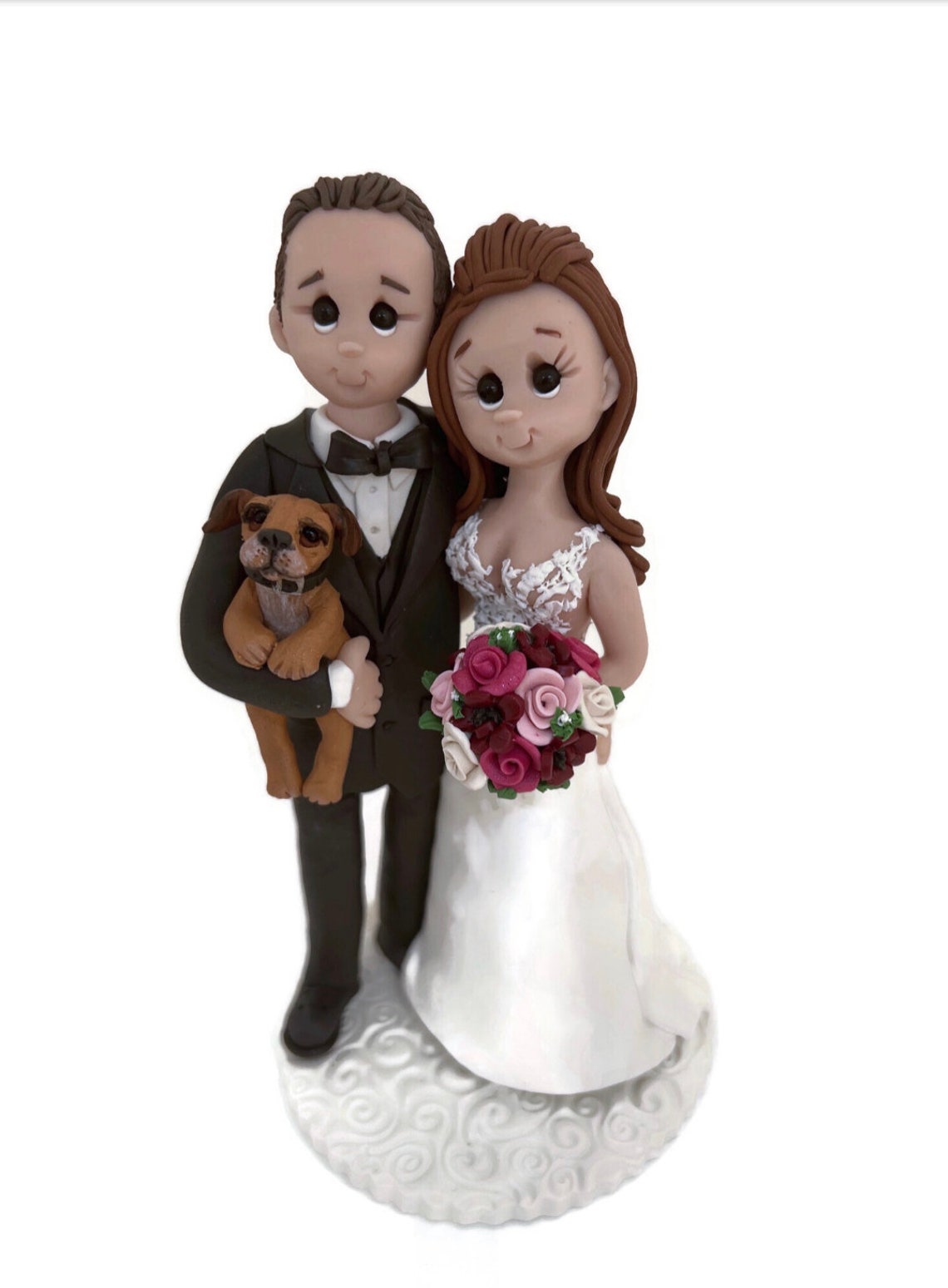 Custom Handmade Wedding Cake Topper Bride and Groom With Pug DEPOSIT ...