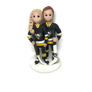 Custom Sports Wedding Cake Topper: Bride & Groom Hockey Theme (DEPOSIT ONLY)