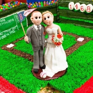Baseball Themed Wedding Cake Topper, Custom wedding cake topper, Bride and groom cake topper, personalized cake topper, DEPOSIT ONLY