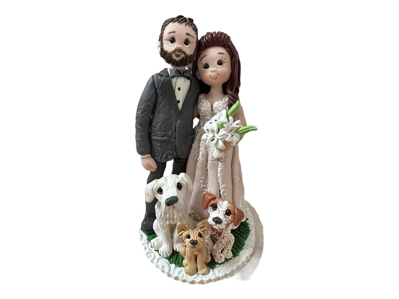 Custom Dog Lovers Wedding Cake Topper: Bride & Groom With Pets - Etsy
