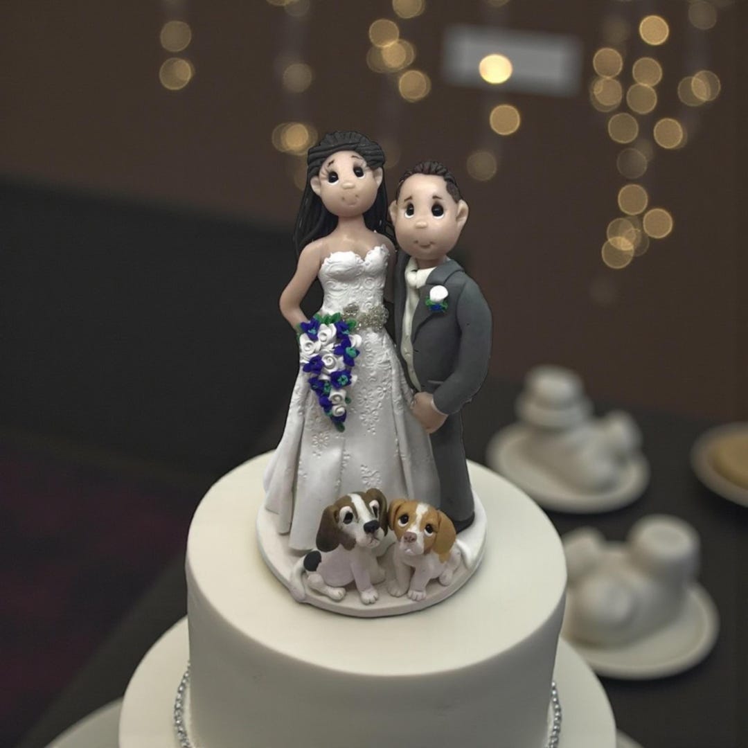 Custom Wedding Cake Topper: Tall Bride With Groom and Pets - DEPOSIT ...