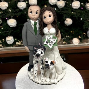 Bride & Groom with Pets Wedding Cake Topper DEPOSIT ONLY