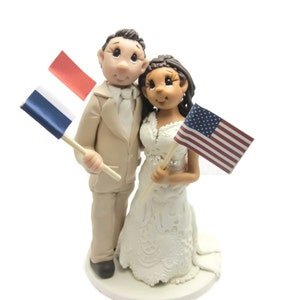 Bride and Groom with Different Nationalities wedding cake topper DEPOSIT ONLY
