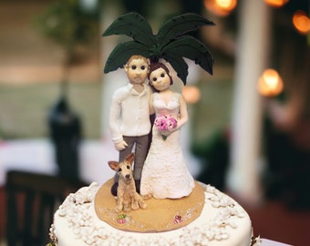 Wedding cake figures with dog for destination wedding keepsake cake topper by Lynn’sLittleCreations