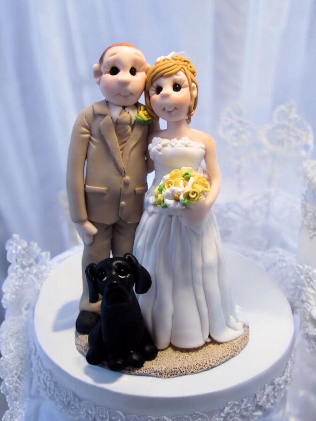 Custom Wedding Cake Topper Bride and Groom With Dog Unique Wedding Gift ...