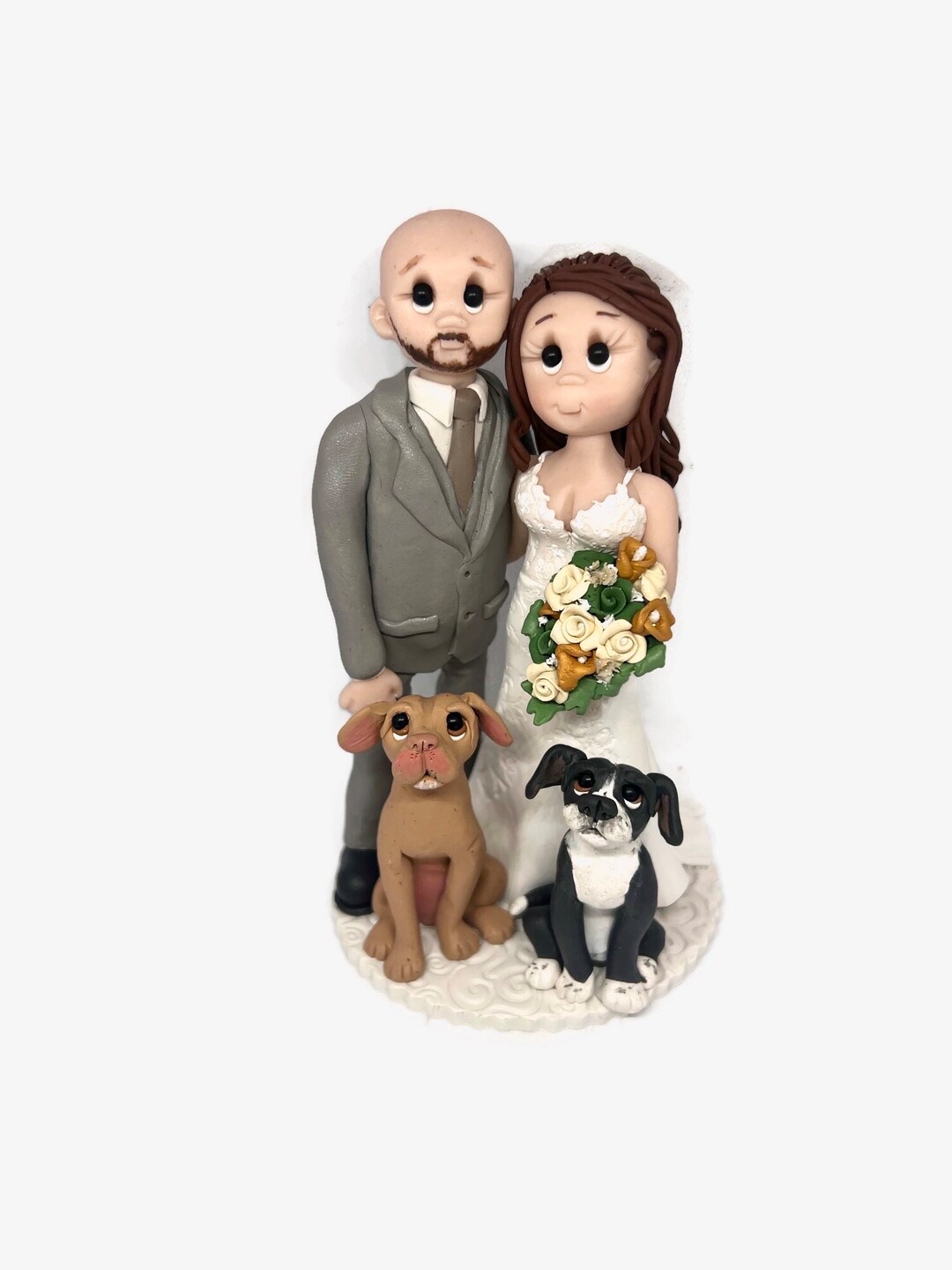 Bride and Groom With Pets Personalized Wedding Cake Topper - DEPOSIT ...