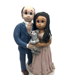 Custom Wedding Cake Topper: Bride, Groom & Cat Figurine (Deposit)