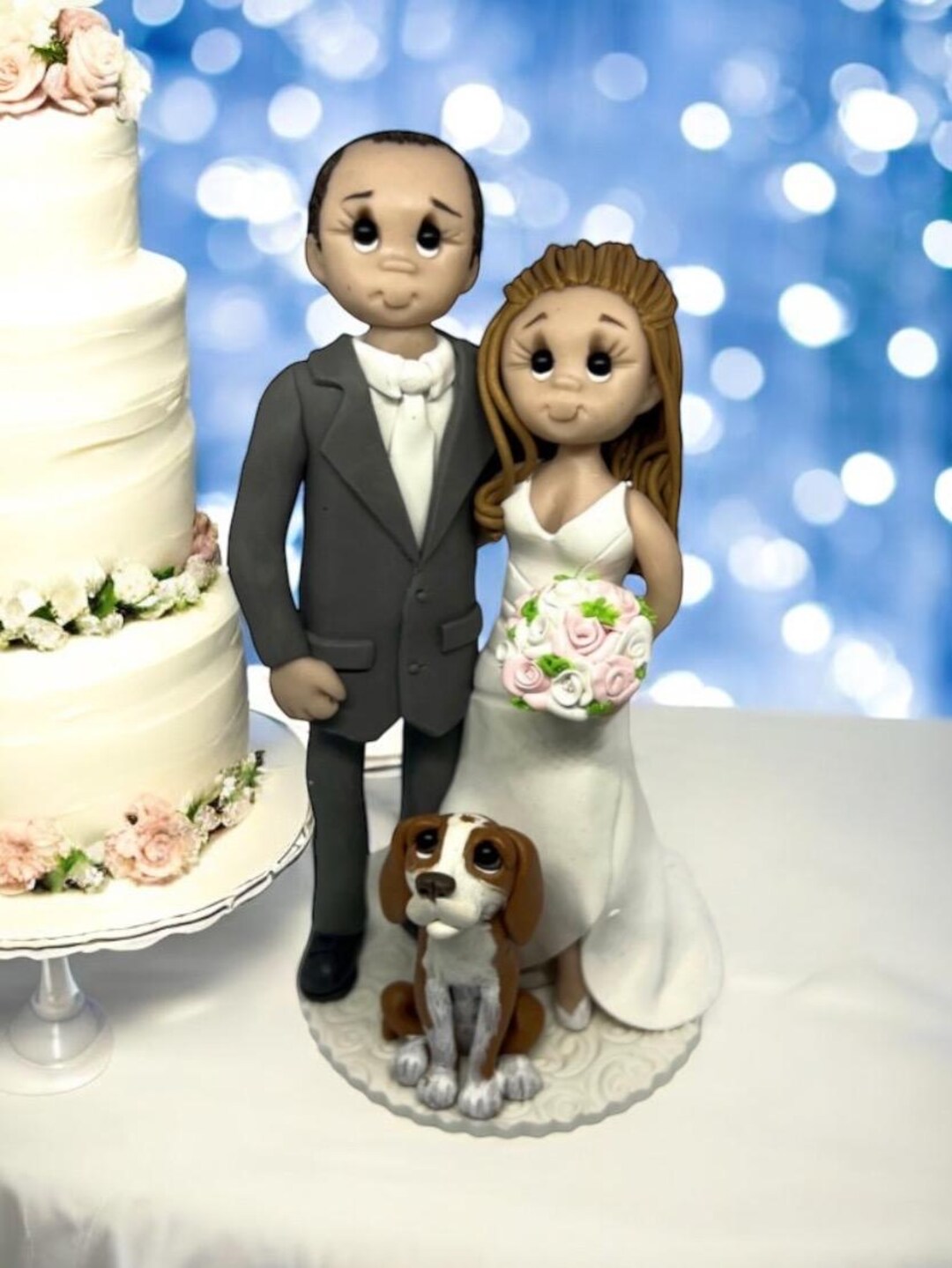 Handmade Wedding Cake Topper Custom Made Bride and Groom With Dog ...